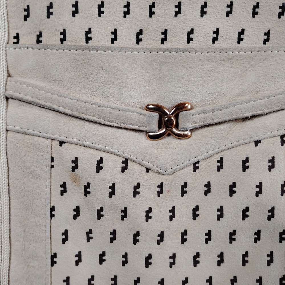 Livingston Bros Vintage 70s Sweater Vest Womens M Beige Leather Pocket Knit - Picture 5 of 8